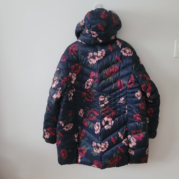 Land's End Navy Floral Down Puffer Jacket-2X - Picture 5 of 8